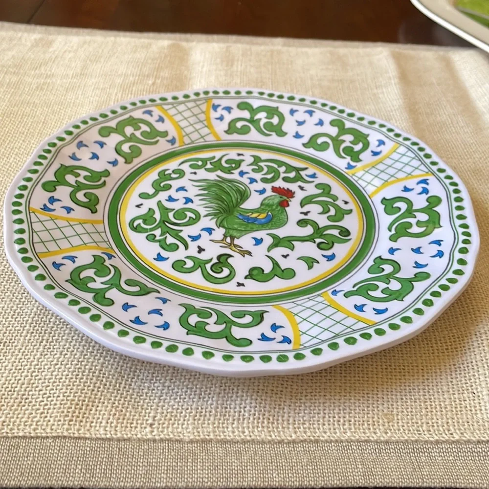 Sir La Table Melamine green Rooster Salad Plate 9”